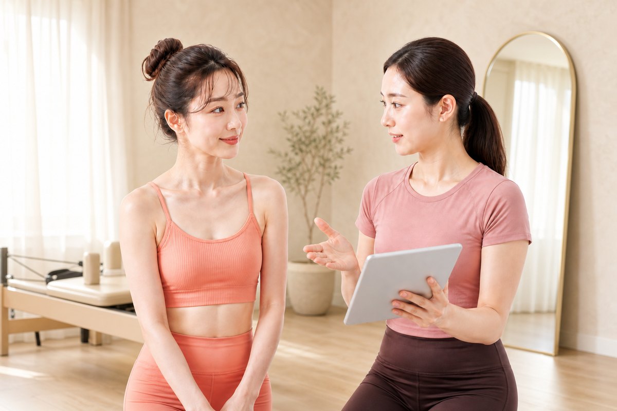 トレーナーが姿勢や体の状態を丁寧にヒアリングする様子